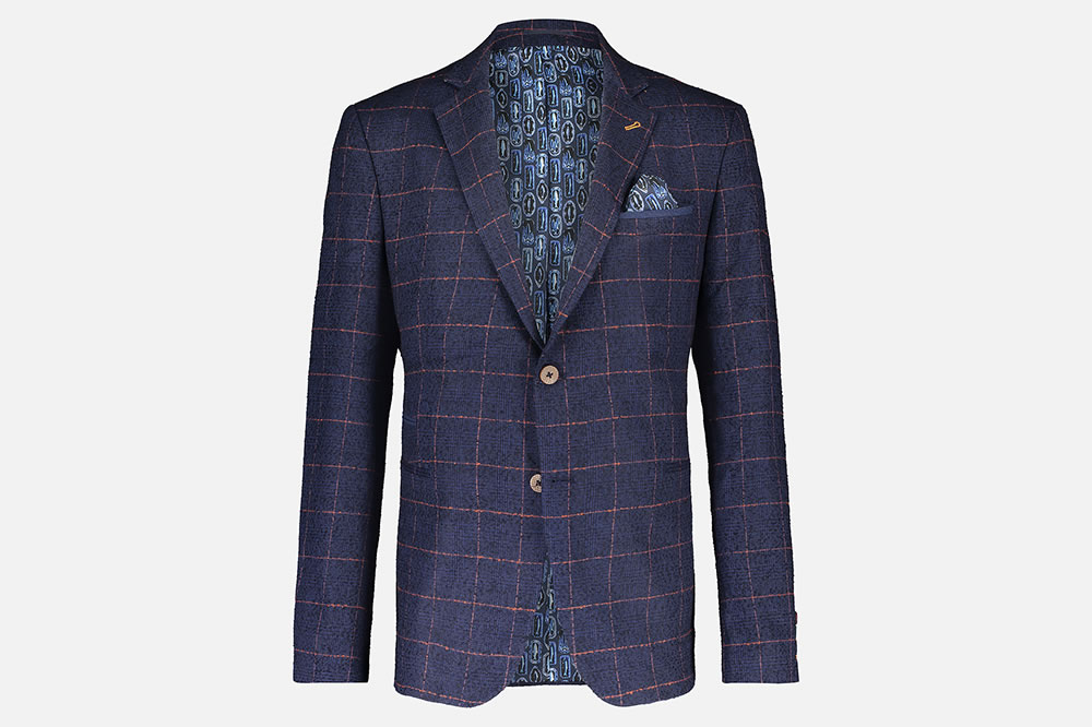 red windowpane blazer