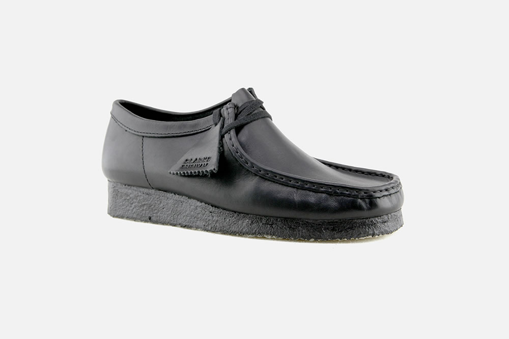 black leather wallabee shoes