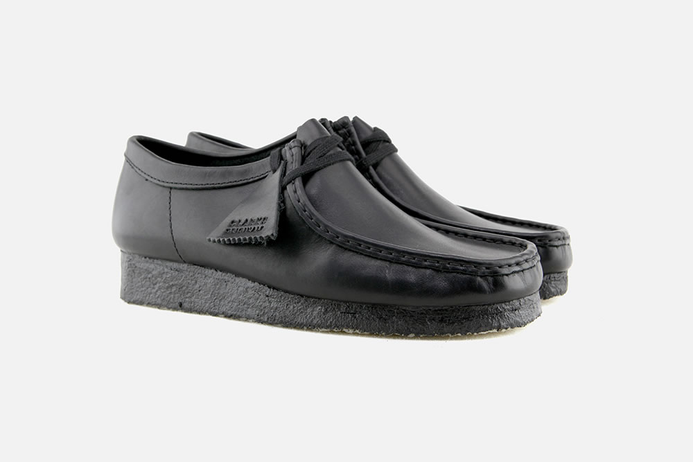 black leather wallabee shoes