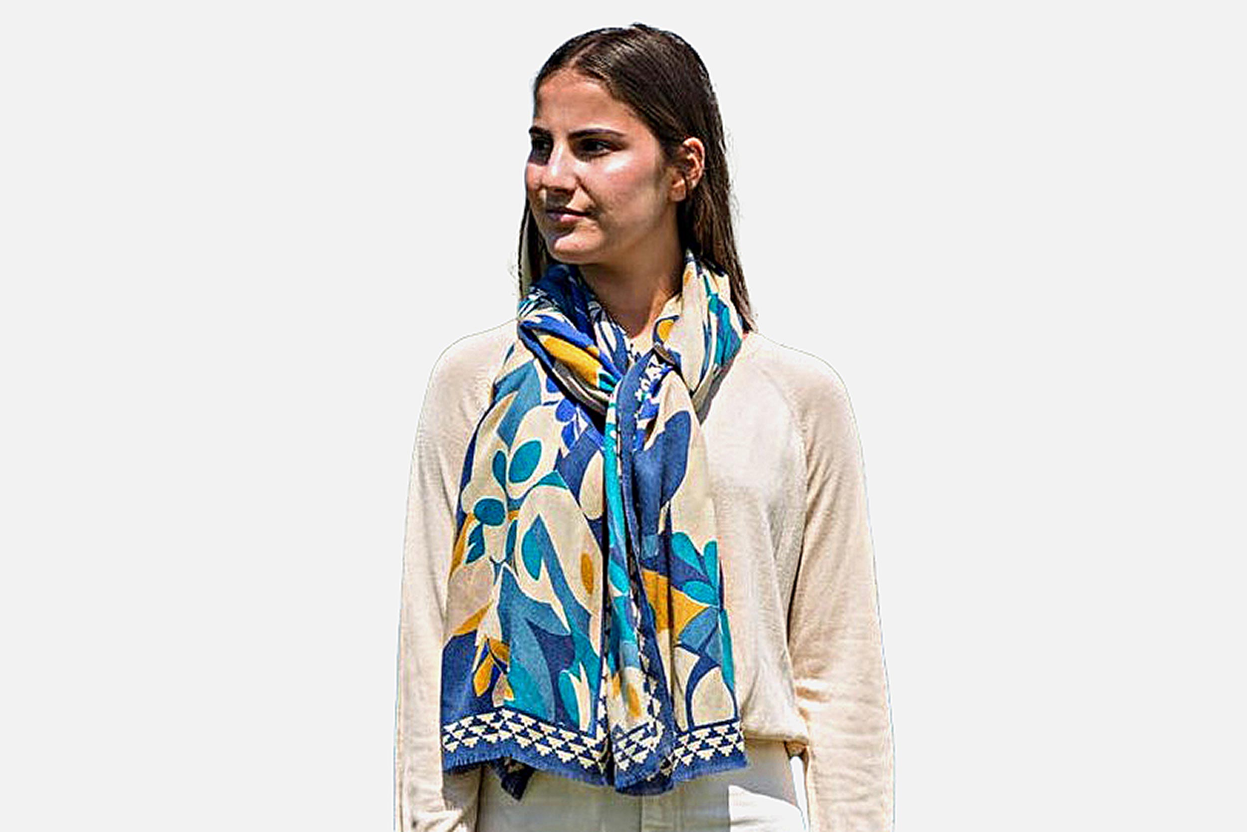 Colores de Otono - FOULARD BIG FLOWER BLEU Scarves and shawls on labotte