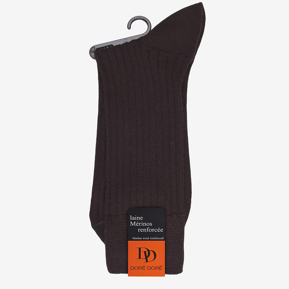 Chaussettes homme en 100% laine fine mérinos côtelées - Brun loutre