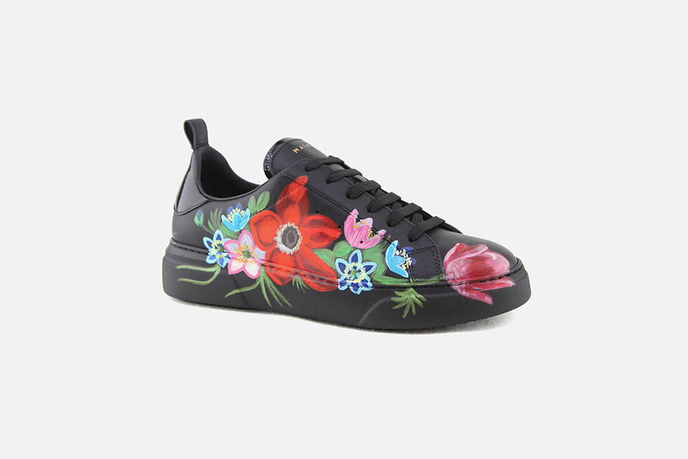 Black sneakers with flowers on sale