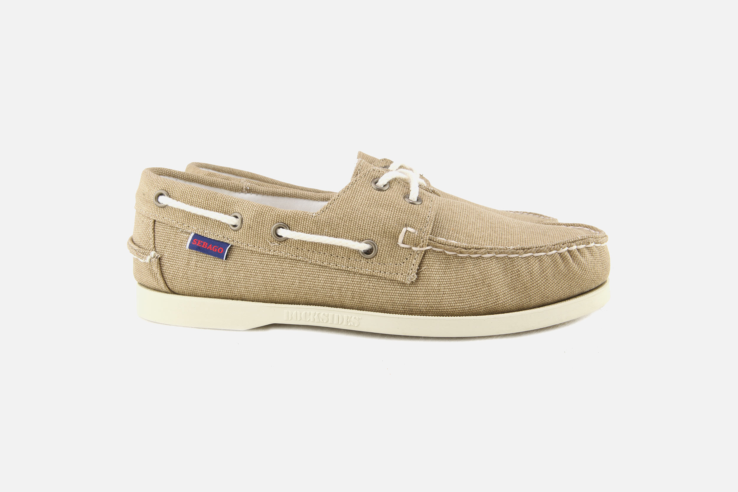 Sebago DOCKSIDES CANVAS BEIGE CAMEL Chaussures bateau sur labotte