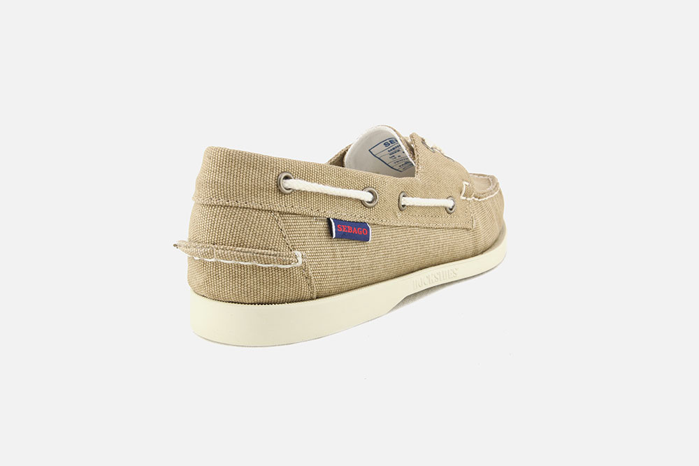 Sebago DOCKSIDES CANVAS BEIGE CAMEL Boat shoes on labotte