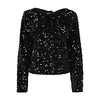 CONFI SEQUINS TOP BLACK - Only
