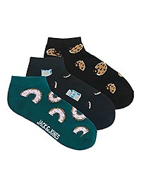 JACCOOKIES SHORT SOCKS 3 PACK BLACK NAVY DARK - Jack & Jones