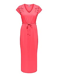 JDYROSE LIFE SS VNECK EMB DRESS CALYPSO CORAL - JDY