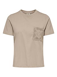 JDYSELMA SS CROCHET POCKET TOP CHATEAU GRAY - JDY