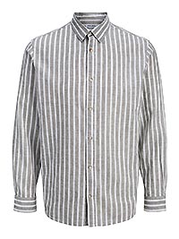 JJESUMMER LINEN BLEND SHIRT VETIVER STRIPES - Jack & Jones
