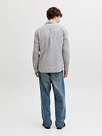 JJESUMMER LINEN BLEND SHIRT VETIVER STRIPES - Jack & Jones