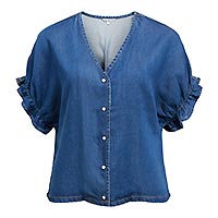 OBJFRAME 24 VNECK RE TOP NOOS MED BLUE DENIM - Object
