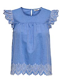 ONLTULUM EMB SS TOP WVN BLUE BONNET - Only