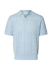 SLHARCO SS KNIT STRUCTURE OPEN POLO CASHMERE BLUE - Selected