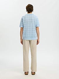 SLHARCO SS KNIT STRUCTURE OPEN POLO CASHMERE BLUE - Selected