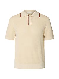 SLHJESSE SS KNIT OPEN STRUCTURE POLO BIRCH - Selected