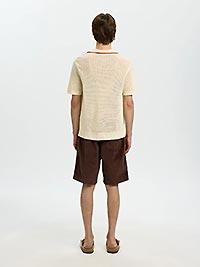 SLHJESSE SS KNIT OPEN STRUCTURE POLO BIRCH - Selected
