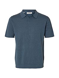 SLHMATTIS SS LINEN BLEND OPEN POLO BLUE MIRAGE - Selected