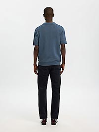 SLHMATTIS SS LINEN BLEND OPEN POLO BLUE MIRAGE - Selected