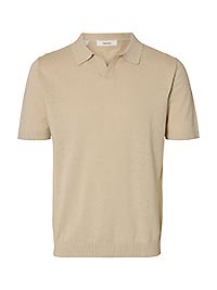SLHMATTIS SS LINEN BLEND OPEN POLO OATMEAL - Selected