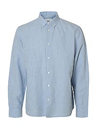 SLHREGCLAY LINEN BLEND BD LS DUSTY BLUE WHITE - Selected