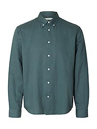 SLHREGCLAY LINEN BLEND BD LS SHIRT BALSAM GREEN - Selected