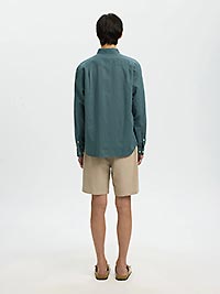 SLHREGCLAY LINEN BLEND BD LS SHIRT BALSAM GREEN - Selected
