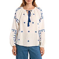 CHEMISIER MOLLY BRODERIE BLEU WHITE - Molly Bracken
