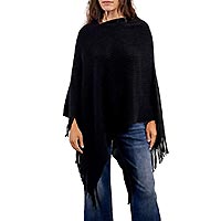 PONCHO CROISE FRANGES NOIR - Molly Bracken