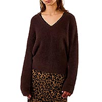 PULL COL V DENTELLE CHOCOLAT - Molly Bracken