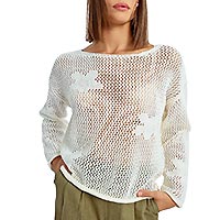 PULL CROCHET FLEURS BLANC - Lili Sidonio