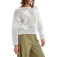 PULL CROCHET FLEURS BLANC - Lili Sidonio