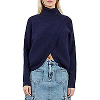 PULL CROISE COL ROULE BLEU - Lili Sidonio
