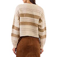 PULL CROP MAILLE BEIGE BLANC - Molly Bracken
