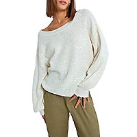 PULL CROP V ML SEQUIN ECRU - Lili Sidonio