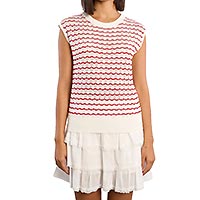 PULL LILI MAILLES WHITE RED - Lili Sidonio