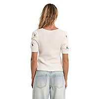 PULL MOLLY MANCHES COURTES FLOWERS ECRU - Molly Bracken