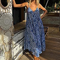 ROBE MOLLY LONGUE BLUE PRINT - Molly Bracken
