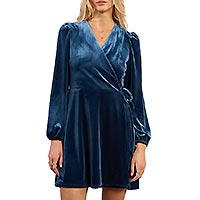 ROBE PORTEFEUILLE VELOURS BLEU - Molly Bracken