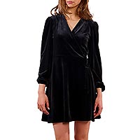 ROBE PORTEFEUILLE VELOURS NOIR - Molly Bracken