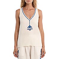 TANK TOP MOLLY BRODERIE BLUE WHITE - Molly Bracken