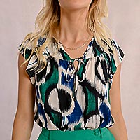 TOP MOLLY PRINT GREEN BLUE - Molly Bracken