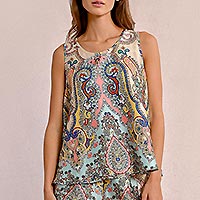 TOP MOLLY SATINE GREEN BLOOM - Molly Bracken