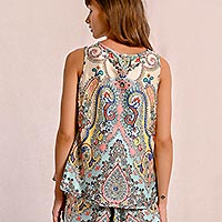 TOP MOLLY SATINE GREEN BLOOM - Molly Bracken