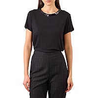 TSHIRT GLITTER NECK BLACK - Molly Bracken