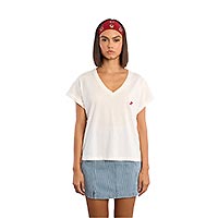 TSHIRT LILI COL V COEUR ECRU - Lili Sidonio
