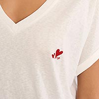 TSHIRT LILI COL V COEUR ECRU - Lili Sidonio