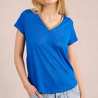 TSHIRT MOLLY COL V BLEU - Molly Bracken