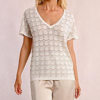 TSHIRT MOLLY COL V ECRU - Molly Bracken