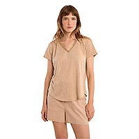 TSHIRT MOLLY COL V  BEIGE - Molly Bracken