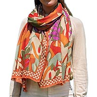 FOULARD BIG FLOWER ORANGE - Colores de Otono